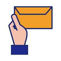 mano con línea de correo de sobre e icono de estilo de relleno vector