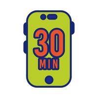 smartphone with 30 minuts line and fill style icon vector