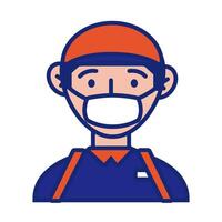 postman worker with face mask protection line and fill style vector