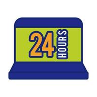 laptop with 24 hours line and fill style icon vector