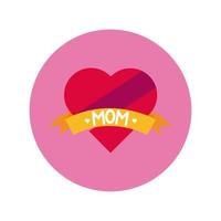 mother day heart and ribbon block and flat style icon vector