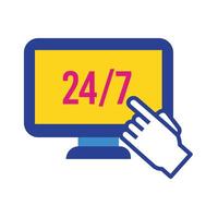 computer desktop with 24 7 service flat style vector