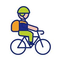 delivery service worker in bicycle line and fill style icon vector