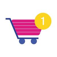 shopping cart trolley with number one flat style icon vector