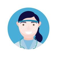 female doctor with stethoscope and glass protection block and flat style vector