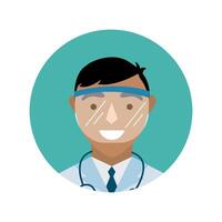 doctor with stethoscope and face glass protection block and flat style vector