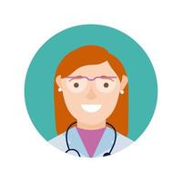 female doctor with stethoscope and glasses block and flat style vector