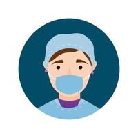 female surgeon with face mask block and flat style icon vector