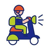 courier in motorcycle vehicle with box delivery line and fill style vector