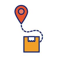 pin location with box delivery service line and fill style vector