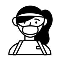 courier female worker with face mask protection line style vector