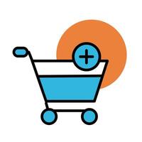 shopping cart with pluss symbol line and fill style icon vector