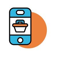 smartphone with shopping basket line and fill style icon vector