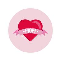 mother day heart and ribbon block and flat style icon vector