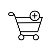 shopping cart with pluss symbol line style icon vector