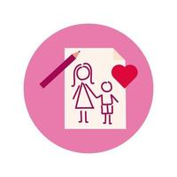 mother day mom and son draw in paper block and flat style vector