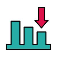 statistics bars with arrow down line and fill style icon vector