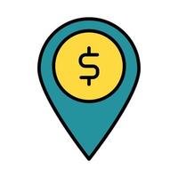 pin location with dollar symbol line and fill style vector