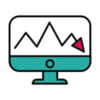 desktop with arrow statistics line and fill style icon vector