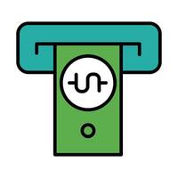 dollar bill in atm hole line and fill style vector