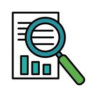 statistics bars in document with magnifying glass line and fill style vector