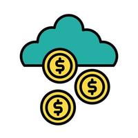 coins money dollar with cloud computing line and fill style vector