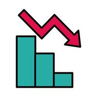 statistics bars with arrow down line and fill style icon vector