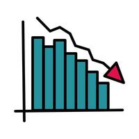 statistics bars with arrow down line and fill style icon vector