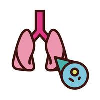 lungs with covid19 virus particle line and fill style vector