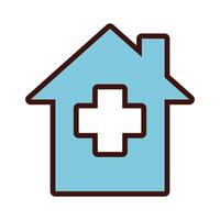 house with cross medical line and fill style vector