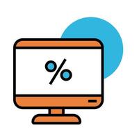 computadora de escritorio con línea de símbolo de porcentaje e ícono de estilo de relleno vector