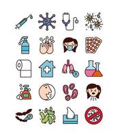 bundle of covid19 set icons vector