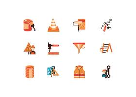 bundle of construction set detailed icons vector