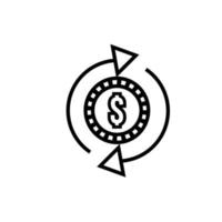 Moneda de dinero dólar con flechas alrededor de estilo de línea vector