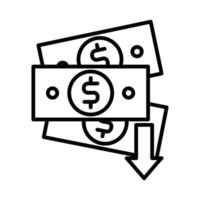bills money dollars with arrow down line style vector