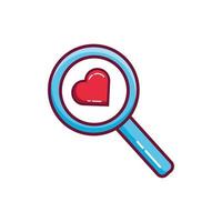 happy valentines day magnifying glass with heart line and fill style vector