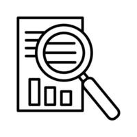 statistics bars in document with magnifying glass line style vector