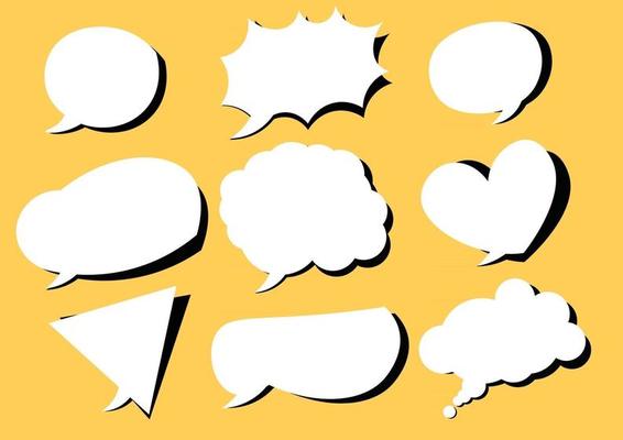 Collection of speech bubbles for comics yellow background