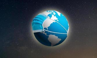 Concept of Earth globe with Mask, Save the Earth, During the epidemic covid-19 photo