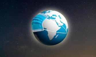 Concept of Earth globe with Mask, Save the Earth, During the epidemic covid-19 photo