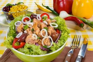 Tuna salad and tasty selection of vegetables. photo