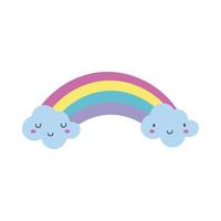 cute clouds and rainbow kawaii hand draw style icon vector