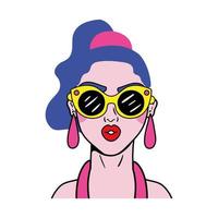 woman with purple hair wearing sunglasses pop art style vector