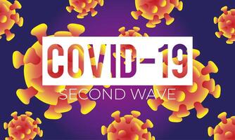 corona virus second wave poster with particles in purple background vector