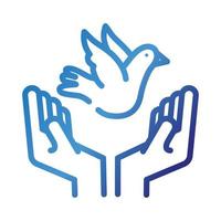 hands lifting peace dove flying gradient style icon vector