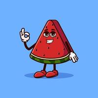 Cute Watermelon fruit character with cool emoji and show gesture OK. Fruit character icon concept isolated. Emoji Sticker. flat cartoon style Vector