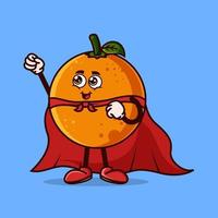 Cute Orange fruit character with Super hero costume and try to fly. Fruit character icon concept isolated. Emoji Sticker. flat cartoon style Vector