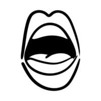 sexi boca y dientes con lengua icono de estilo de línea de arte pop vector