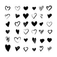 Set of black vector heart icons, for Valentines Day, party, Wedding. Thin line, outline and shape. Collection of art symbols of love and passion for website, app, invitation cards and advertising