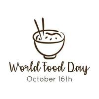 world food day celebration lettering with chinese rice line style vector